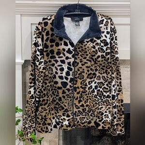 Kaktus Black and Brown Animal Print Teddy Jacket